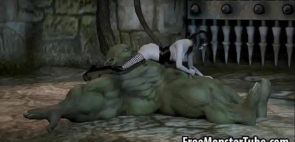  3D orc getting fucked by a babe with a strap on dildo